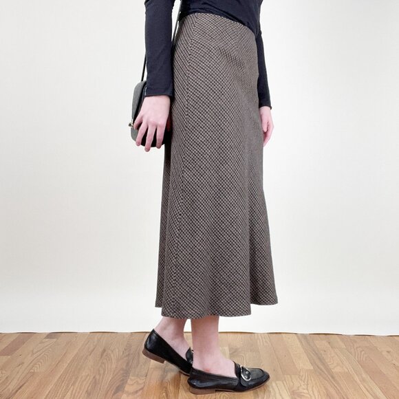 Vintage Tweed Wool Column Midi Maxi Skirt High Rise Preppy Dark Light Academia - Picture 8 of 10